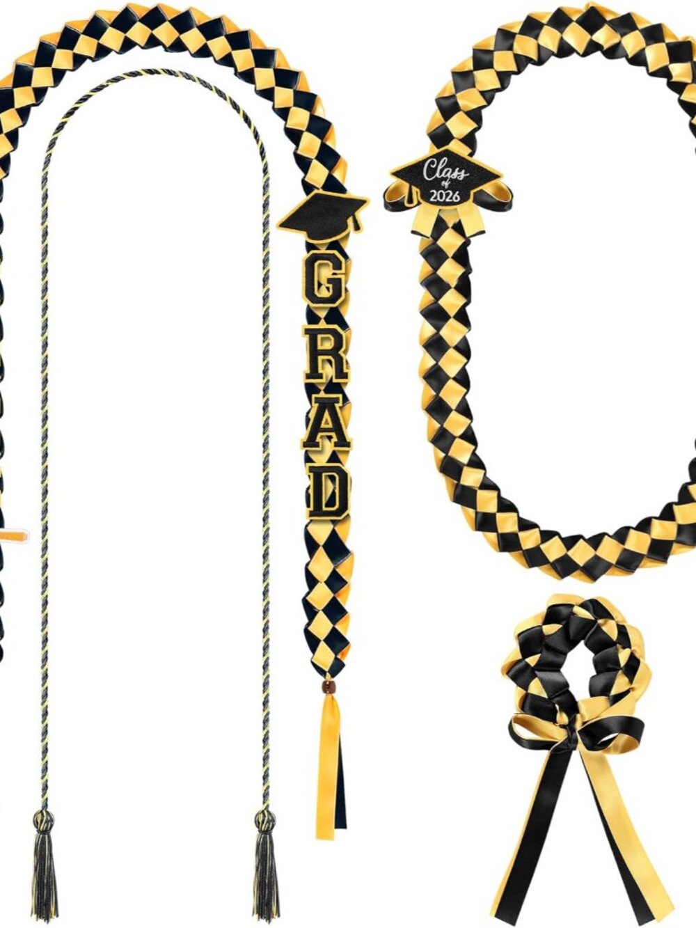 17 Pcs Graduation Leis Cord Set Class of 2026 Grad Ribbon Money Lei Braided Neck